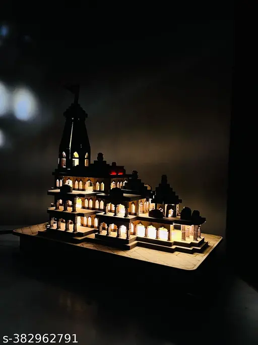 Ram Mandir A&S Ventures Beautiful Wooden Hand Carved Temple with Multicolor Lights Shri Ram Mandir Ayodhya 3D Decorative Showpiece Wood Temple for Gift Replica - Alternate View